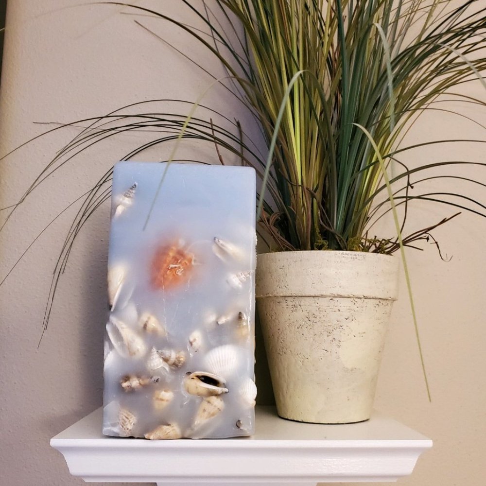 Blue Seashell Pillar Candle